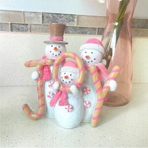 NEW Christmas Glitter Pink Snowman Family Trio JOY Decor Figurine Pink Christmas